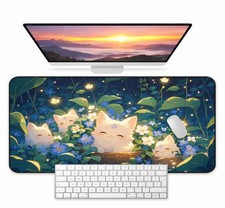 Kawaii Cat Desk Mat Cute Floral Forest Mouse Pad Large Gaming Desk Pad picture