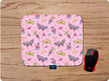 BUTTERFLY CROWN PINK HEARTS CUTE CUSTOM NONSLIP COMPUTER MOUSEPAD DESK MAT GIFT picture