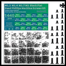 1440 Pcs Black Laptop Notebook Computer Screws M1.2 M1.4 M1.7 M2 Flat Head Ph... picture