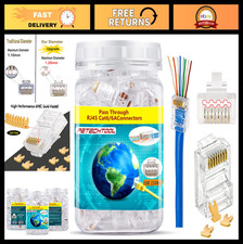 100 Pack Cat6a RJ45 Connectors Gold Plated 8P8C Pass Through UTP Network Plug picture