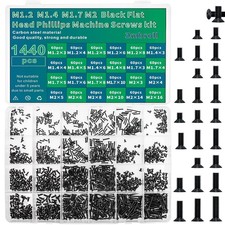 1440 Pcs Black Laptop Notebook Computer Screws M1.2 M1.4 M1.7 M2 Flat Head Ph... picture