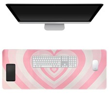 Pink Heart Mouse Pad, Large Desk & Keyboard Mat, 31.5×11.8in (Pink) picture