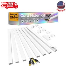 113in Cord Hider Kit Self Adhesive Cable Raceway Cover for Wall Mount TV White picture