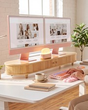 WELL WENG Bamboo Dual Monitor Stand with Storage, 42 inch, Natural picture