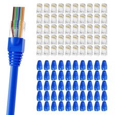 100-Pack Pass-Through RJ45 Connector with Blue Strain Relief Boots, Gold Plat... picture
