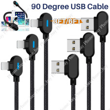 90 Degree USB Data Cable 3/6FT For iPhone 7 8 6 X 11 12 13 Charger Charging Cord picture