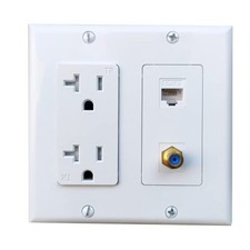 2 Gang Ethernet Coax Wall Plate With 20amp Power Outlet Duplex Receptacle Outlet picture