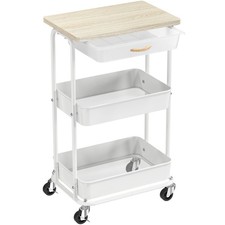 Rolling Utility Cart 3 Tier Wood Top Drawer Maple CB-10P-M Simple Houseware picture