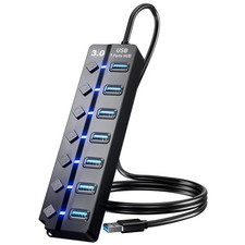 PANPEO 7-Port USB 3.0 Hub On/Off Switches 4ft for Laptop PC | 7-port USB 3.0 hub picture