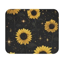 Sunflower Night Sky Mouse Pad | Yellow Flowers on Black Background picture