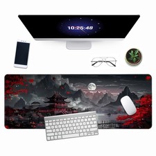 Japanese Riverside Full Moon Large Gaming Mouse Pad Keyboard Mat 31.5x11.8 Inch picture