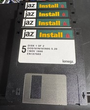 VINTAGE IOMEGA ZIP INSTALL FLOPPY DISKS -- COMPLETE SET OF 4 FROM 1996 picture