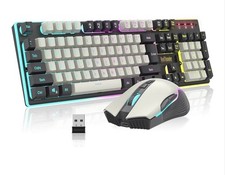 Redthunder K10 Wireless Gaming Keyboard and Mouse Combo, LED White Gray picture