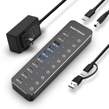 RSHTECH 10-Port USB 3.2/USB-C Hub, 60W, 3 x 10Gbps, 7 x USB 3.0, Laptop PC picture