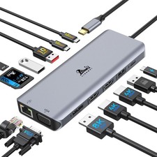 Laptop Docking Station 4 Monitors, Dual HDMI+8K DP+VGA, 10Gbps, 100W PD, 6 US... picture