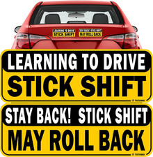 Learning to Drive Stick Shift Stay Back May Roll Back Car Magnet - Reflective Bu picture