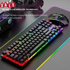 Wireless Keyboard and Mouse Combo Rechargeable, RGB Backlit 87 Keys Rainbow picture