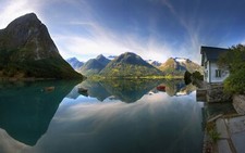 Landscape norway mountains fjord reflection Custom Gaming Mat Desk picture