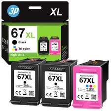 1-3PK 67-XL 67XL XXL Black & Color Ink for HP Deskjet 4158e Plus 4122 4132 4155e picture