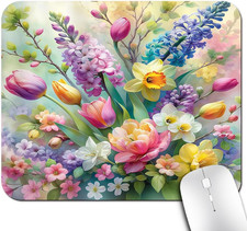 Colorful Spring Flowers Mouse Pad, Dreamy Floral Pink Purple Art Desk Mat picture
