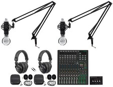 2-Person Podcast Podcasting Recording Kit w/Mackie ProFX12 v3+ Mixer+Boom Arms picture