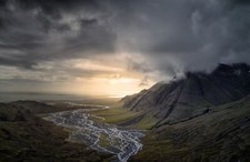 Landscape nature dark clouds mountains river valley Custom Gaming Mat Desk picture