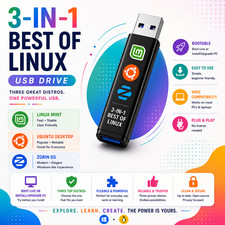 🔥 3 LINUX OPERATING SYSTEM IN ONE USB UBUNTU DESKTOP, MINT CINNAMON, ZORIN CORE picture