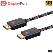 3FT DisplayPort DP 1.4 8K 4K 32.4Gbps Easy Plug & Play Cable Nylon Braided Gray picture