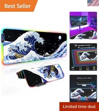 RGB Sea Wave Large Mouse Pad 31.5 x 11.9 - Waterproof & Non-Slip Comfort picture
