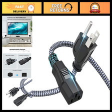 10FT Nylon Braided 3 Prong AC Power Cord Replacement - UL Certified for PC, TV, picture