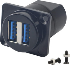 USB 3.0 Dual Socket Panel Mount Connector, Female to Female Pass Through Coupler picture