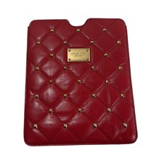 Michael Kors Red Quilted Studded Leather iPad Tablet Sleeve Case Gold Tone MK picture