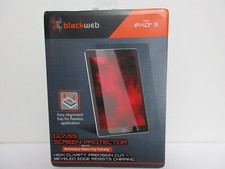 Black Web Glass Screen Protector For Ipad  5 W/ Easy Alignment Tray NEW picture