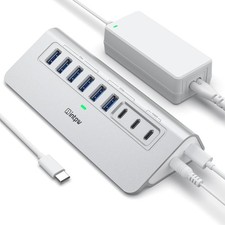 Powered USB Hub 10Gbps, 9-Port USB 3.2/USB C Hub, 65W Power Adapter picture