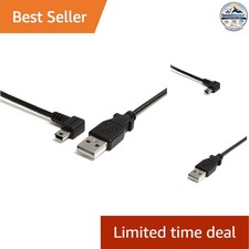 Mini USB Cable 3 ft Left Angle USB 2.0 A to Mini-B Black Charging Data picture