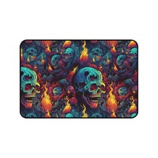 Neon Skull Flames Desk Mat | Gaming Mousepad | Punk Goth Keyboard Mat picture