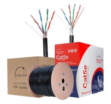 CAT5e OUTDOOR 500ft/1000ft Ethernet Cable - UTP/FTP Solid Direct Burial Wire LOT picture