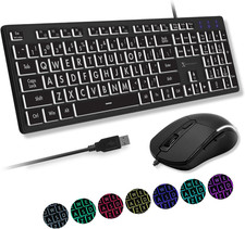 X9 Wired Keyboard and Mouse Combo - Large Print Backlit Keyboard and Mouse for E picture