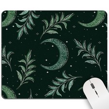 Moon Leaf Mouse Pad Black Green Herb Boho Mousepad Desk Witchy Cute Aesthetic... picture