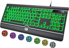 Large Print Wired Keyboard 7 Color Backlit Ergonomic USB Quiet Full Size picture