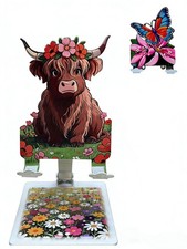Adorable Highland Cow Flower Crown Metal Phone Stand & Butterfly Hanging Hook... picture