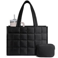 LOVEVOOK Tote Bag for Women, Puffer Work Handbag 15.6 Inch inch, Black picture