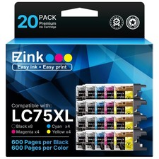 E Z Ink Lc75xl High Yield Ink Cartridges Compatible For Brother Printers 20 Pack picture