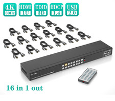 MT-VIKI 16 Port HDMI KVM Switch 4K@30HZ USB2.0 w/16 Cables 4 USB 2.0 Devices 1U picture