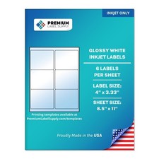 Premium Label Supply Glossy White Inkjet Sticker Labels 4x3.33