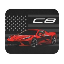 Corvette C8 Mouse Pad Red Sports Car American Flag Desk Mat Gift for Car Lovers picture