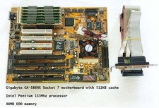 Gigabyte GA-586HX vintage Socket 7 motherboard with Pentium CPU and EDO RAM picture