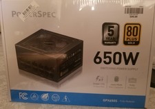 Brand New PowerSpec 650 Watt 80 Plus Gold ATX Fully Modular Power Supply GPX650S picture