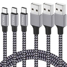 USB C Cable Fast Charging Nylon Braided 3Pack 6ft A to Type C 6FT, Grey picture