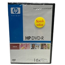 5 Pack HP Invent HP DVD + R Media 16X 4.7 GB Data 120 min Video,Plastic Case,New picture